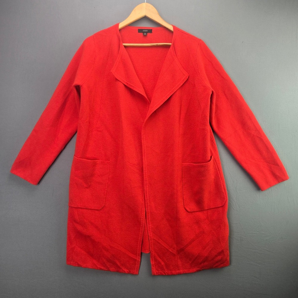 J.Crew Sweater Blazer Juliette Open Front Cardigan S Red Cotton Merino Wool 3468